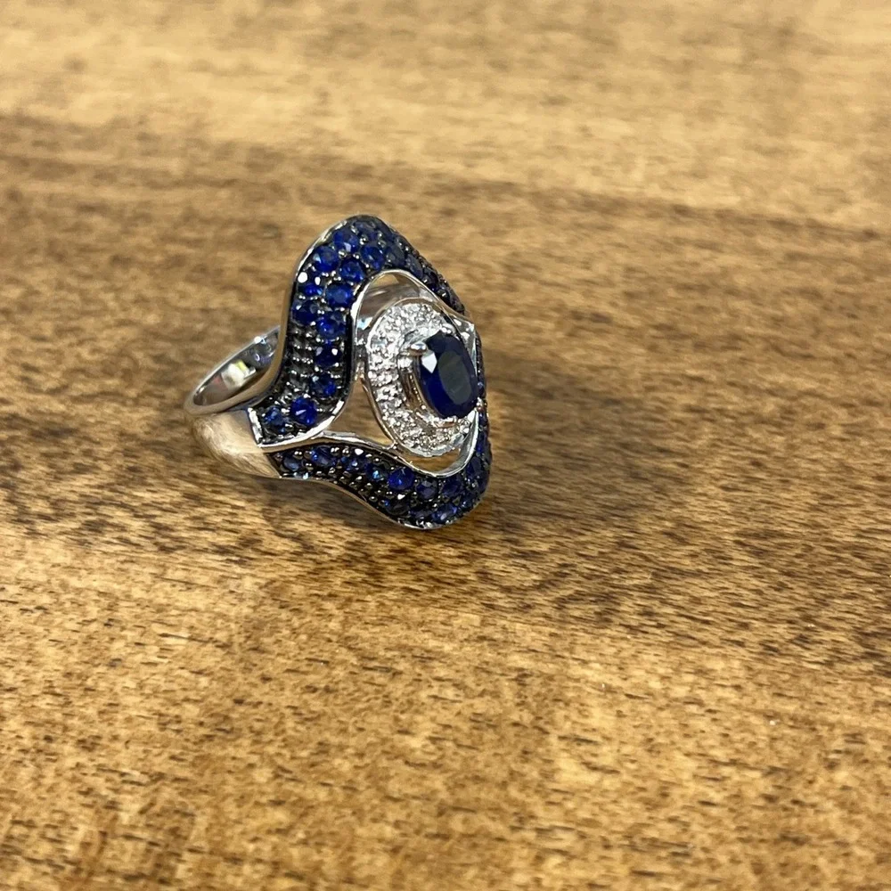 Clyde Duneier CID 14k gold Royal Blue Sapphire & Diamond ring 5.7g Sz 6